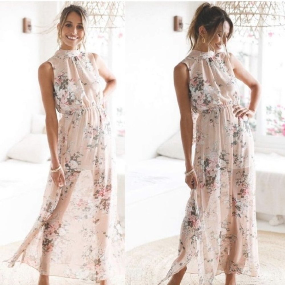 Pink floral maxi dress